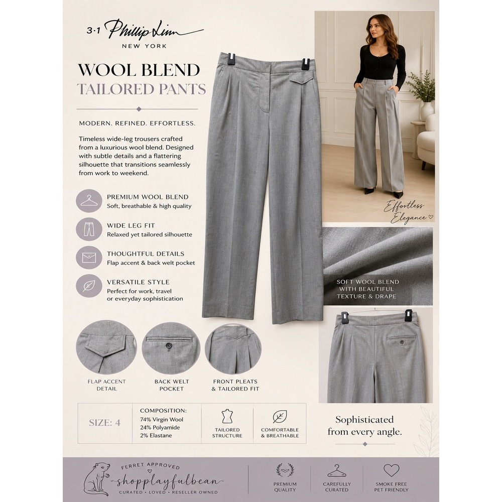 3.1 Phillip Lim Trousers Womens 4 Gray Pleated Wide Leg Dress Pants Minimalist